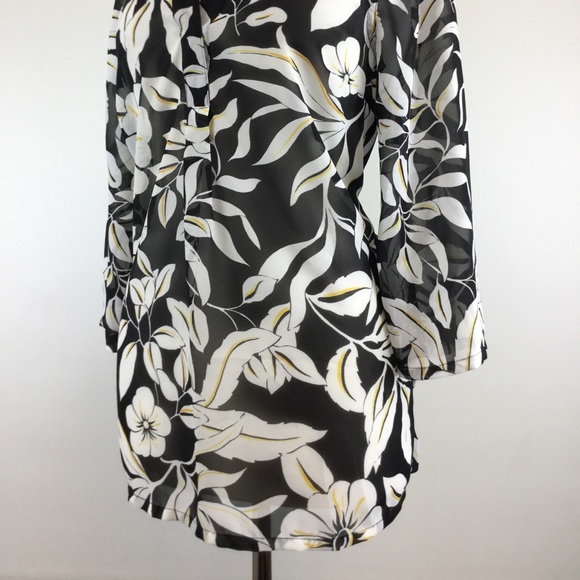 Jones Wear Floral Black/White Blouse Size 10 - Picture 3 of 7